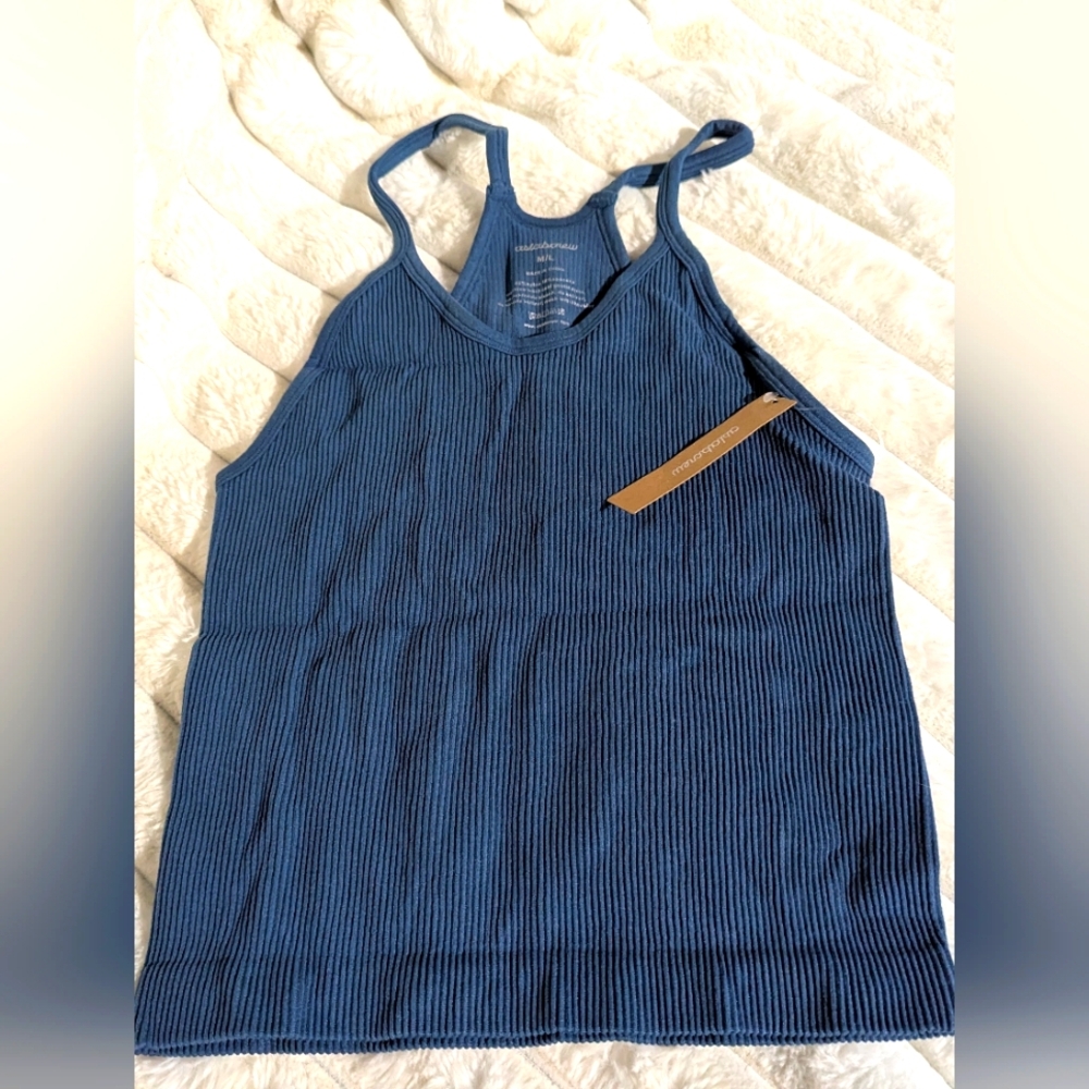 Elegant Blue Ribbed Tank Top